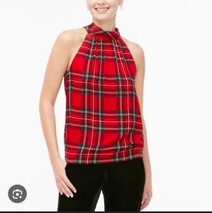J Crew Tartan Tie Neck Sleeveless Blouse - Size 4